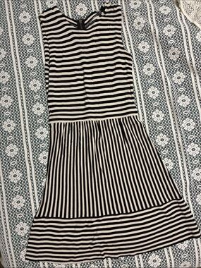 Madewell Black and White Striped Dress with Exposed Zipper Back